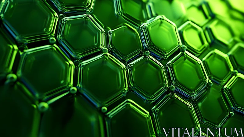Abstract Green Honeycomb Pattern in Futuristic 3D Glass Style.