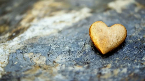 Aureous Heart Form on Oxidized Slate Surface. Macro Composition.