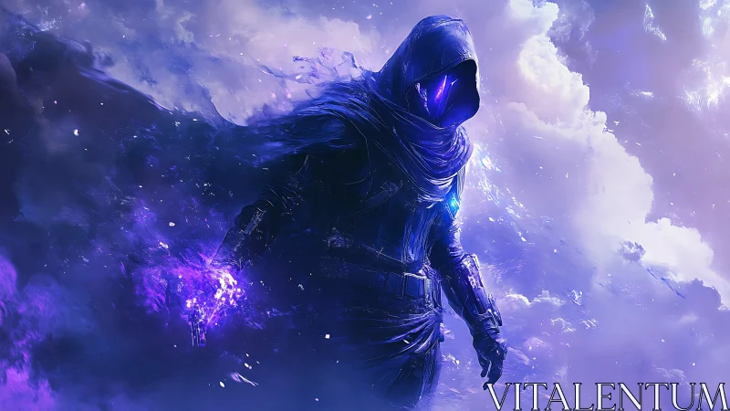 Hooded voidwalker channels violet energy within nebular storm