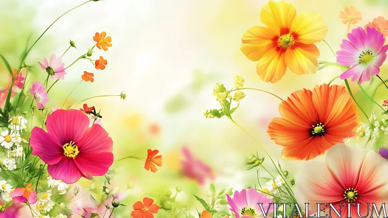 Vibrant Cosmos Garden: Multicolored Dahlias and Wildflowers.