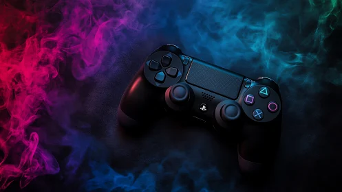 PlayStation 4 Controller Against Neon Smoke Effect.