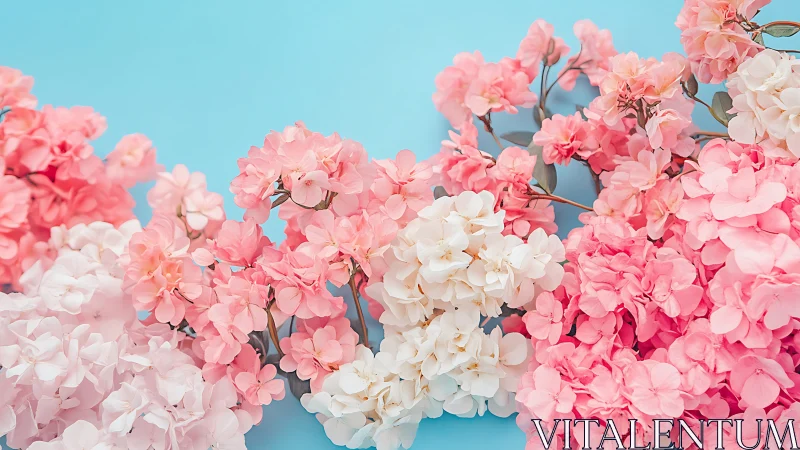 Candy-Colored Camellia Cascade Against Turquoise Sky.