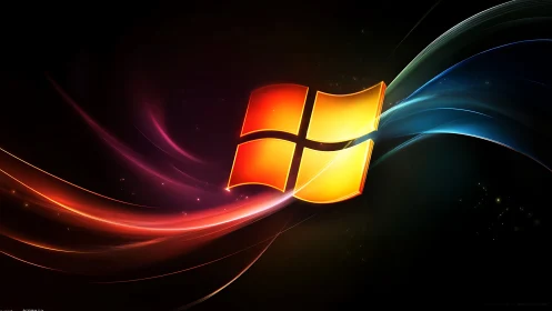 Glowing window crest surfing neon data-stream ribbons.