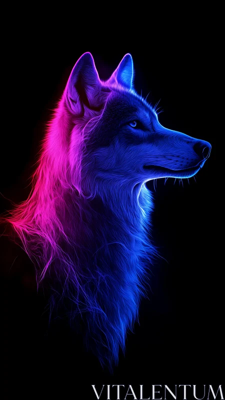 Neon wolf profile in dual magenta and electric blue glow.
