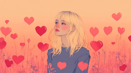 Soft-hearted daydreamer in a glowing sunset of floating love.