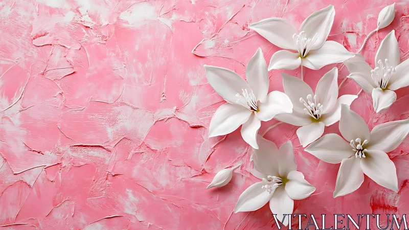 Pristine Lilies Emerge from Textured Pink Canvas.