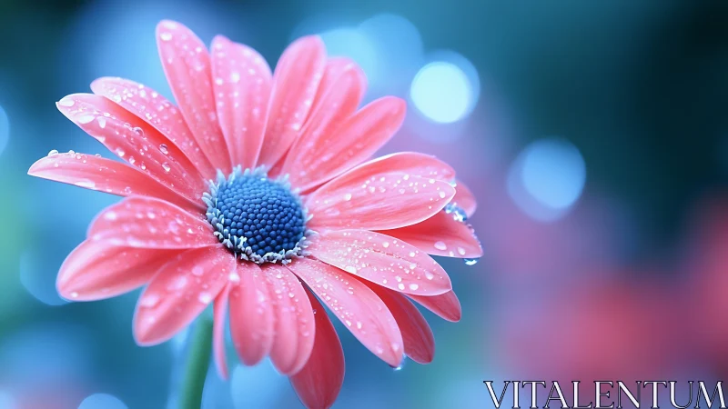 Pink Gerbera Daisy with Dew Drops in Soft Bokeh Light