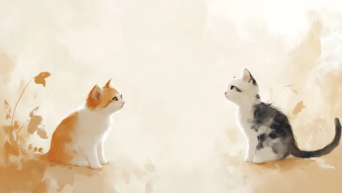 Orange and Calico Kittens in Warm Autumn Setting Study