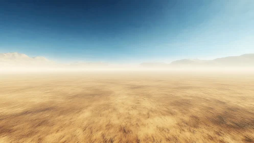 Endless sunlit desert plain under high blue sky haze.
