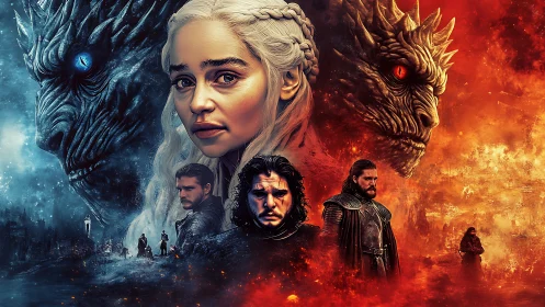 Fiery and frozen forces circle determined fantasy heroes