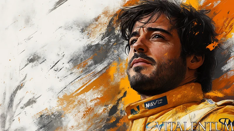 Racing daydreams in bold orange and stormy brushstrokes.