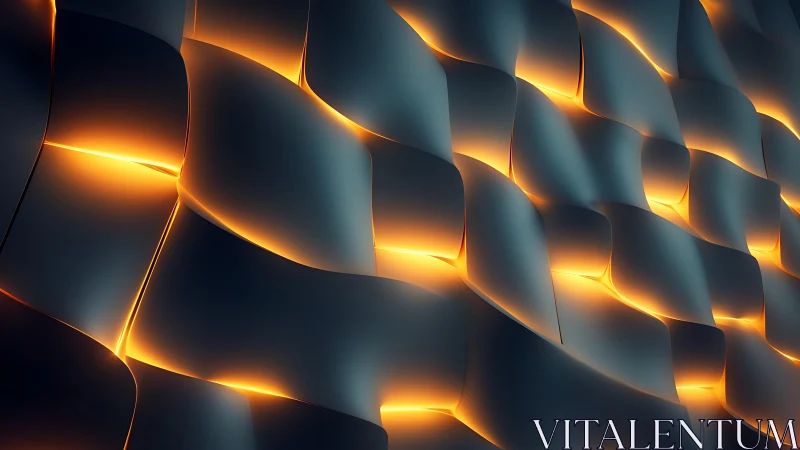 Curved Futuristic Wall with Glowing Orange Light Accents.