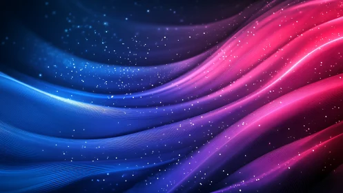 Neon particle waves flow across a vibrant cosmic gradient
