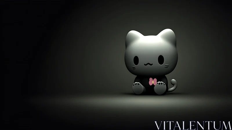 Minimal 3D cat figurine isolated in focused spotlight.