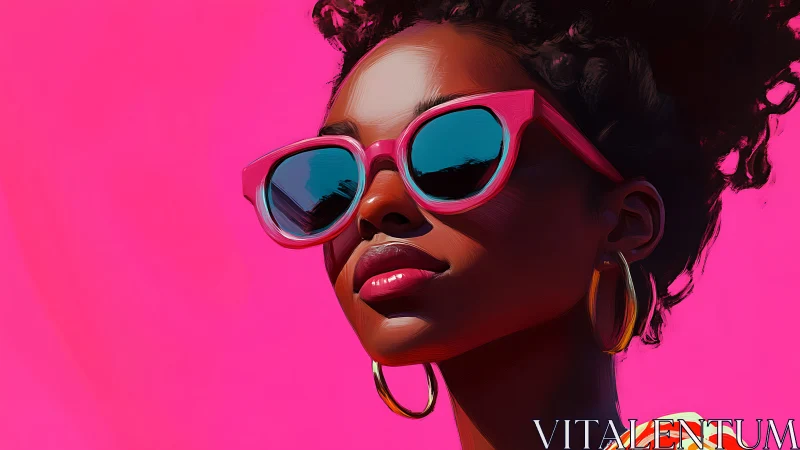 High-saturation digital portrait with reflective sunglasses and bold pink