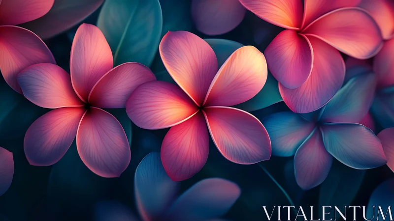 Chromatic Plumeria Petals: Gradient-Modulated Floral Digital Geometry.