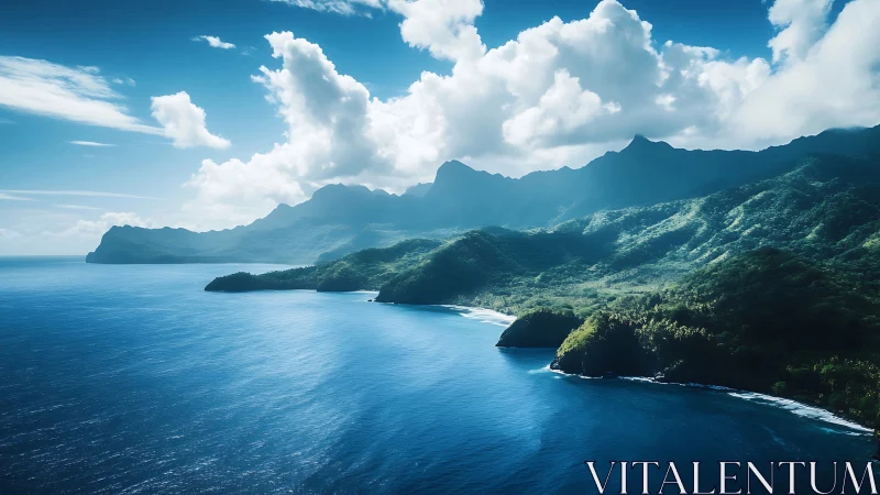 Tropical Island Paradise with Emerald Cliffs and Azure Waters.