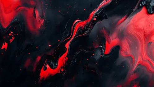 Red and black fluid abstract pattern with flowing streaks.