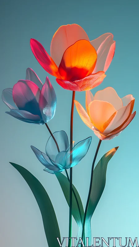 Translucent Tulip Forms with Volumetric Backlighting and Gradient Chromatic Transitions
