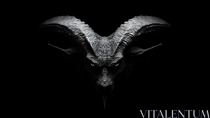 High-contrast ram skull render with detailed horn surface texturing