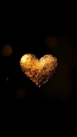 Golden Luminescent Heart Against Darkness with Bokeh Accents.