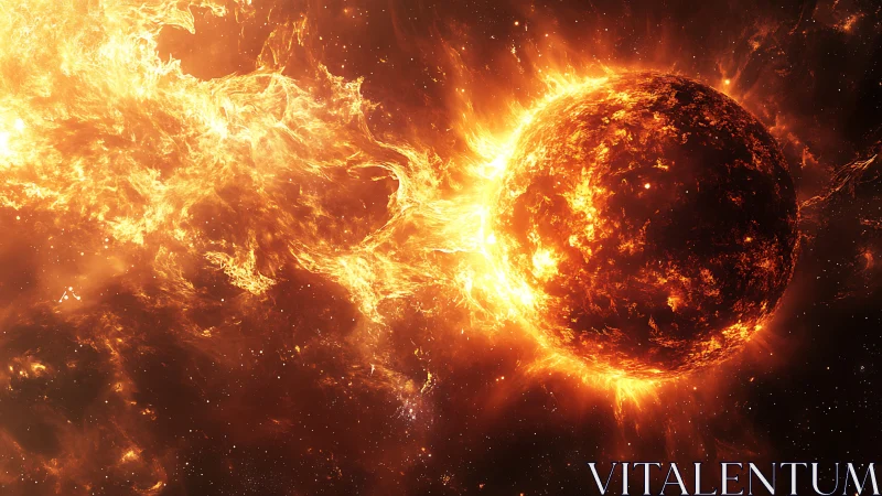 Stellar corona close-up with eruptive solar prominence stream