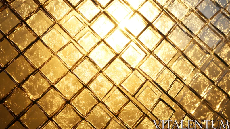 Golden textured glass blocks with geometric diamond pattern, abstract style.