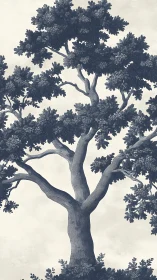 Stoic inked oak stretching skyward in quiet reverie.