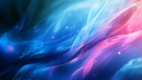 Neon light waves flow across deep blue and pink space.