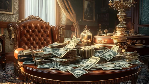 Velvet throne, golden lamplight, and scandalous money tides.