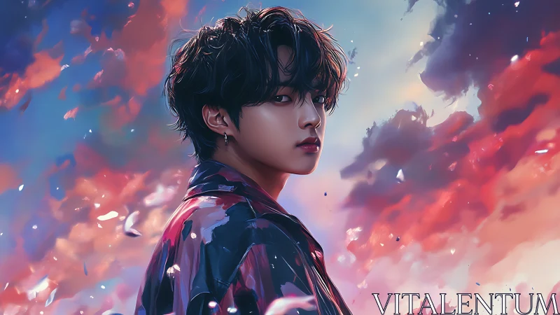 Backlit portrait in chromatic cloudscape with soft-edge bokeh