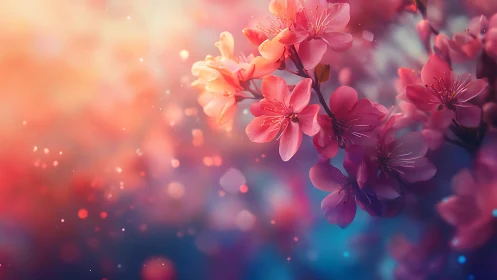 Flowering branches rendered with color gradient and bokeh effects