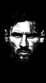 Monochrome male portrait with fractured digital brushwork.