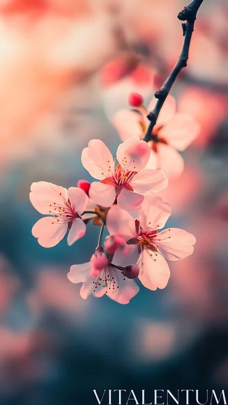 Pink spring blossoms with selective focus depth rendering
