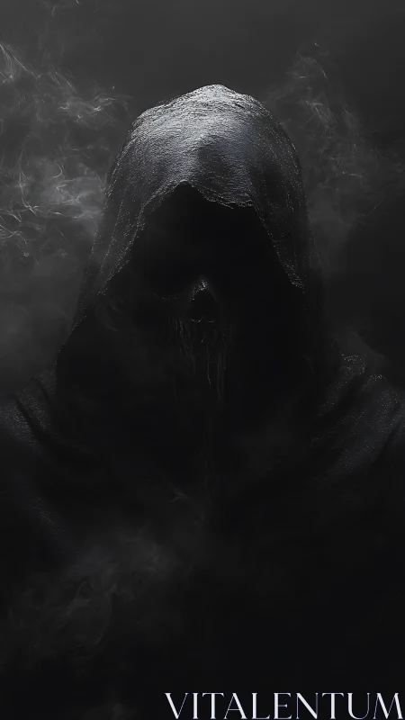 Hooded spectral figure emerging from dark swirling smoke.