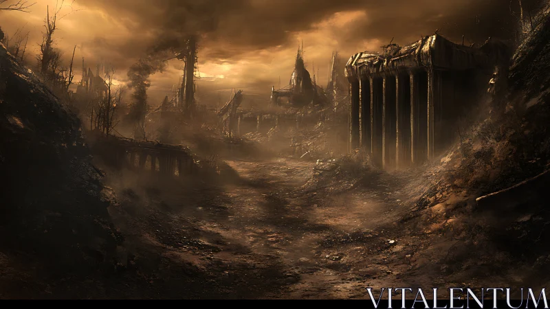 Silent path winds through a haunting post apocalyptic cityscape