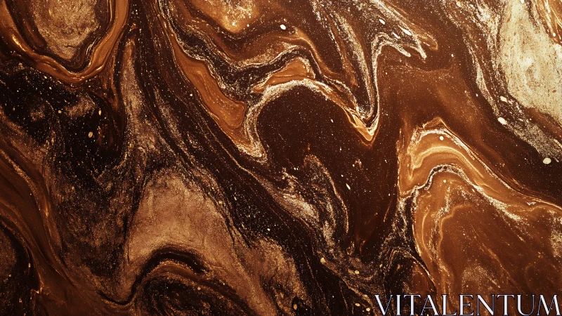 Brown and gold marbled fluid abstract surface background.
