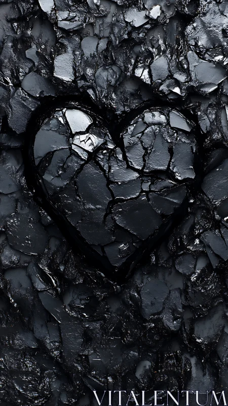 Cracked Black Surface Heart Shape