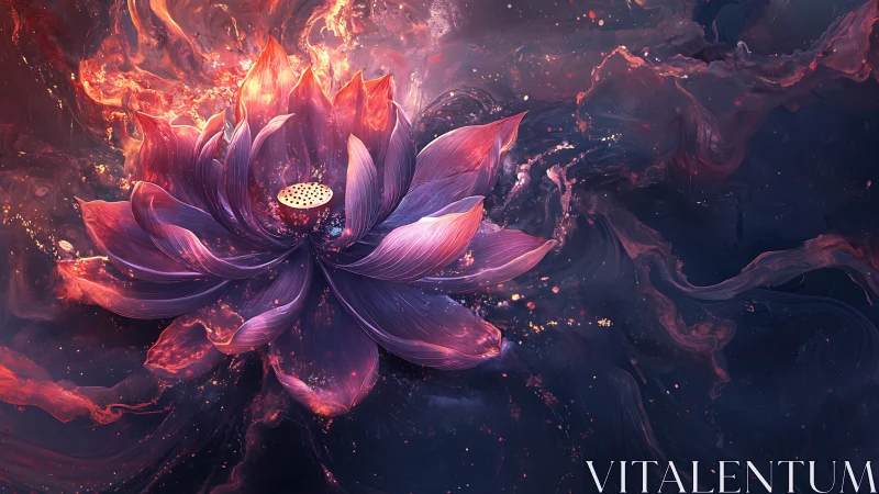 Radiant cosmic lotus blossom in swirling nebular light field.