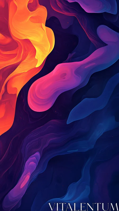Digital painting of fluid neon gradients in layered abstract space.