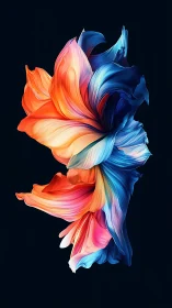 Colorful swirling petals dance softly in a darkened space