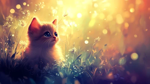 Sunlit Whisker Dreams: A Kitten's Golden Hour Reverie.