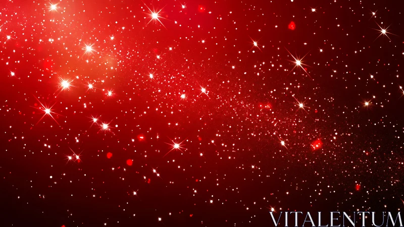 Scarlet stardust drifts through a glittering cosmic hush