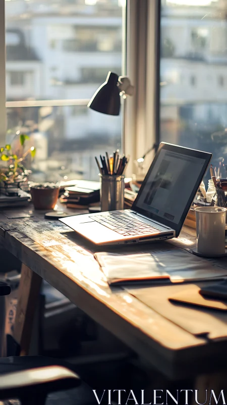 Sunlit home workspace welcomes calm, focused creativity