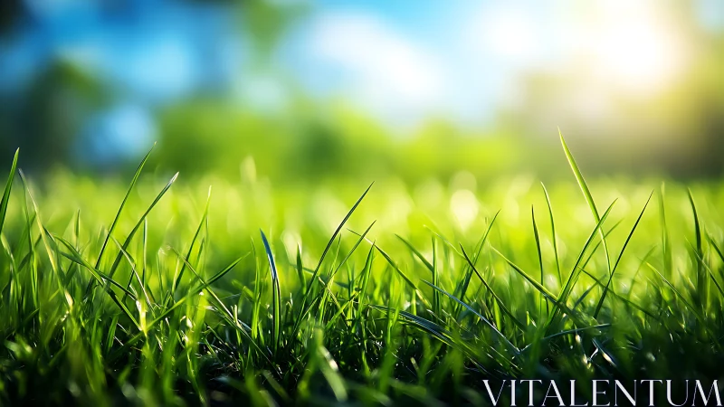 Vibrant close-up of green grass in sunlight, natural outdoor scene.