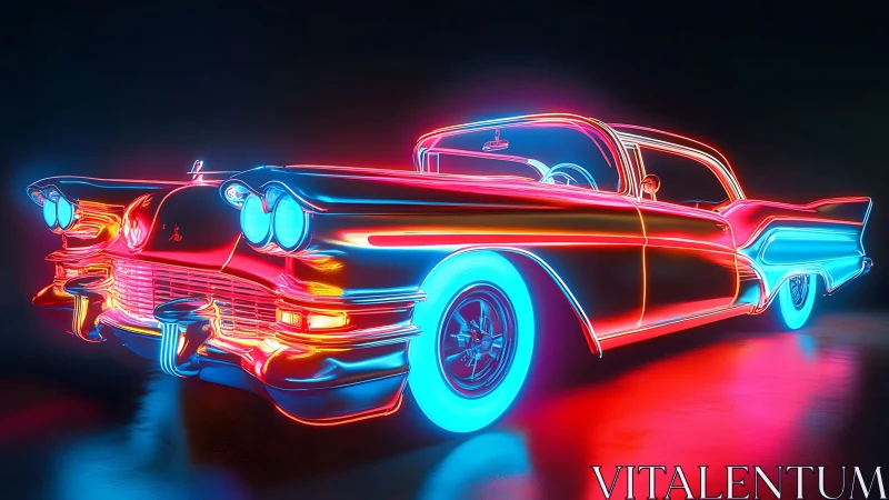 Neon retro coupe glows with electric cyan and magenta lines.