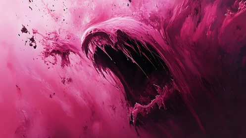 Digital painting of abstract magenta void with fluid vortex form.