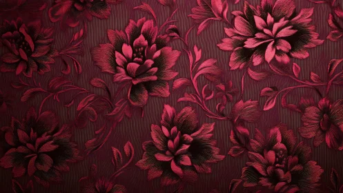 Deep Crimson Floral Damask Pattern with Dimensional Petal Relief