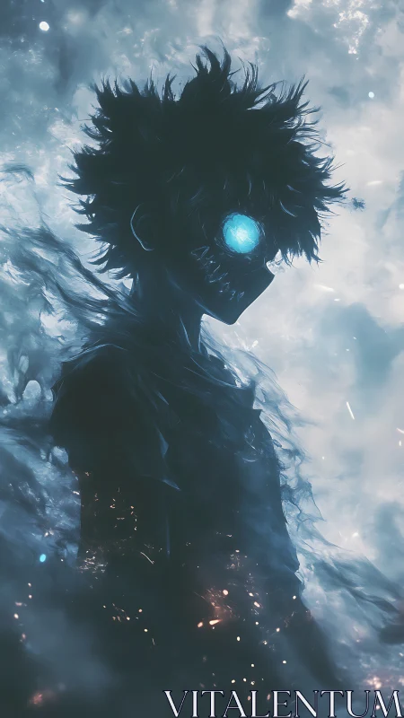 Midnight spirit gazes ahead with a glowing, haunted smile