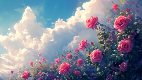 Blushing Roses Dance Through Heavenly Clouds